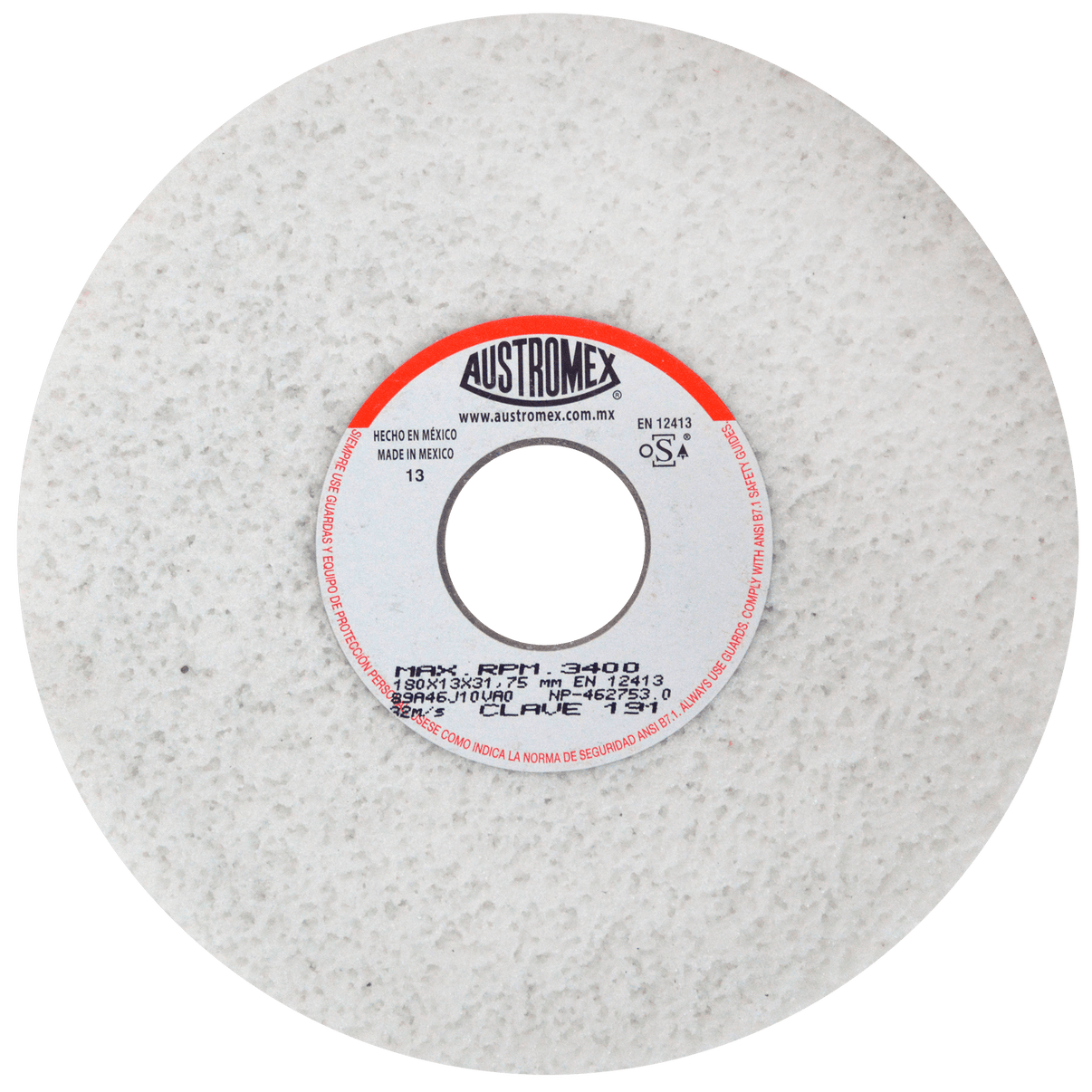 Rueda Abrasiva para rectificar superficies planas y cilíndricas de 180 x 13 x 31.75 mm Austromex