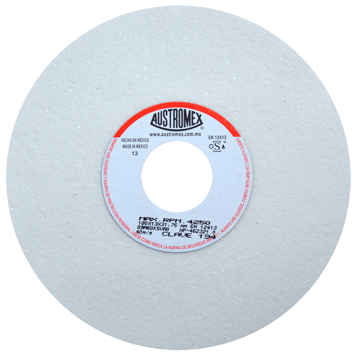 Rueda Abrasiva para rectificar superficies planas y cilíndricas de 180 x 13 x 31.75 mm Austromex
