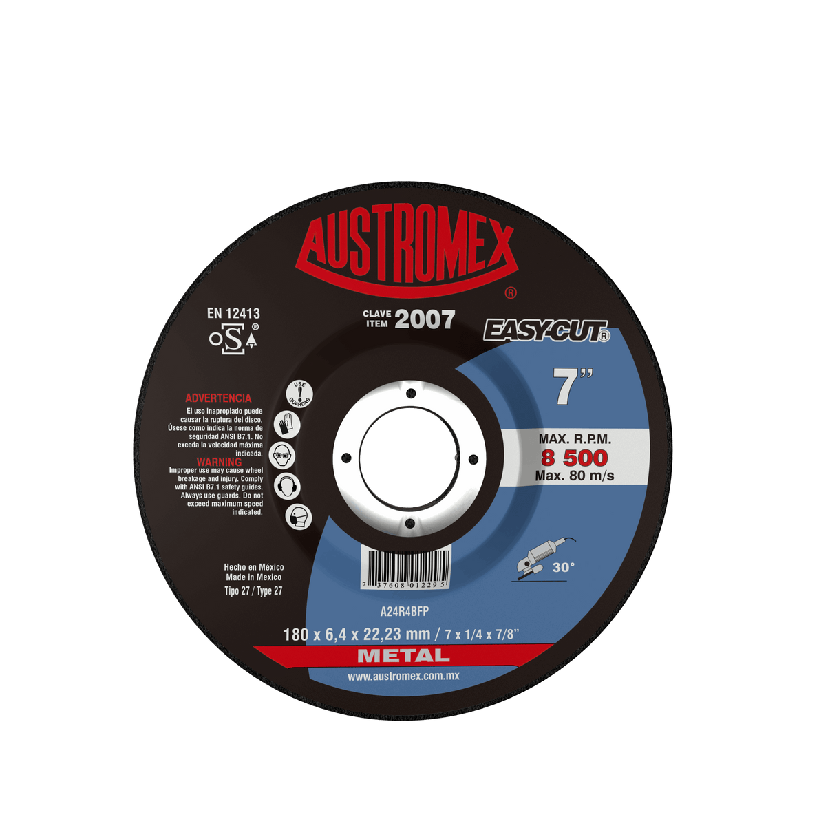 Disco abrasivo para desbaste de metal de 180 x 6.4 x 22.23 mm Austromex