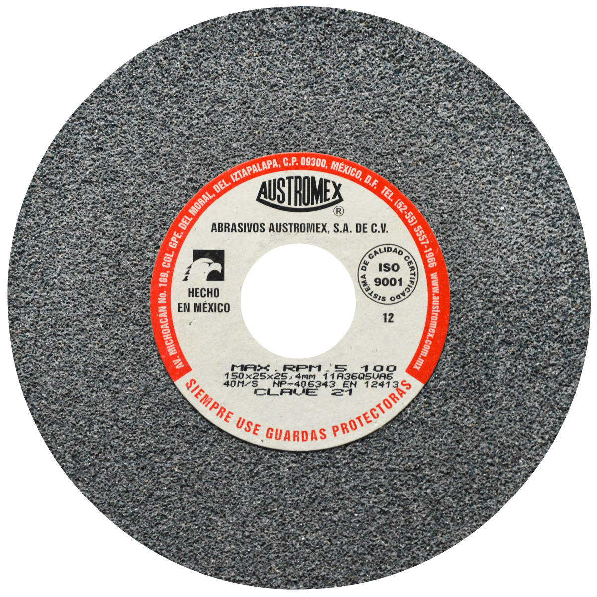 Rueda Abrasiva para esmerilar todo tipo de acero, hierro forjado de 150 x 25 x 25.40 mm Austromex