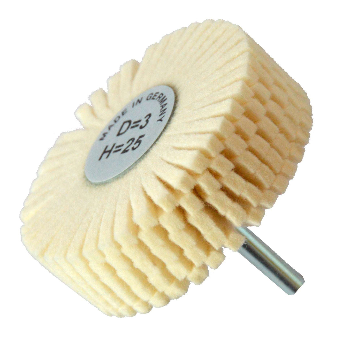 Rueda flap de felpa con vástago de 75 x 25 x 6.4 mm para pulido Austromex