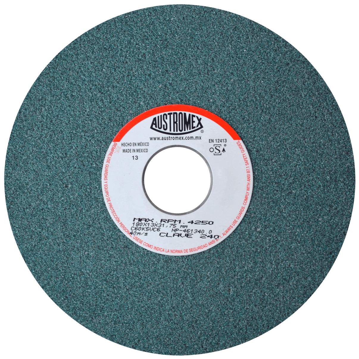 Rueda Abrasiva para rectificar y afilar herramientas de corte de carburo de tungsteno y cementados de 180 x 13 x 31.75 mm Austromex