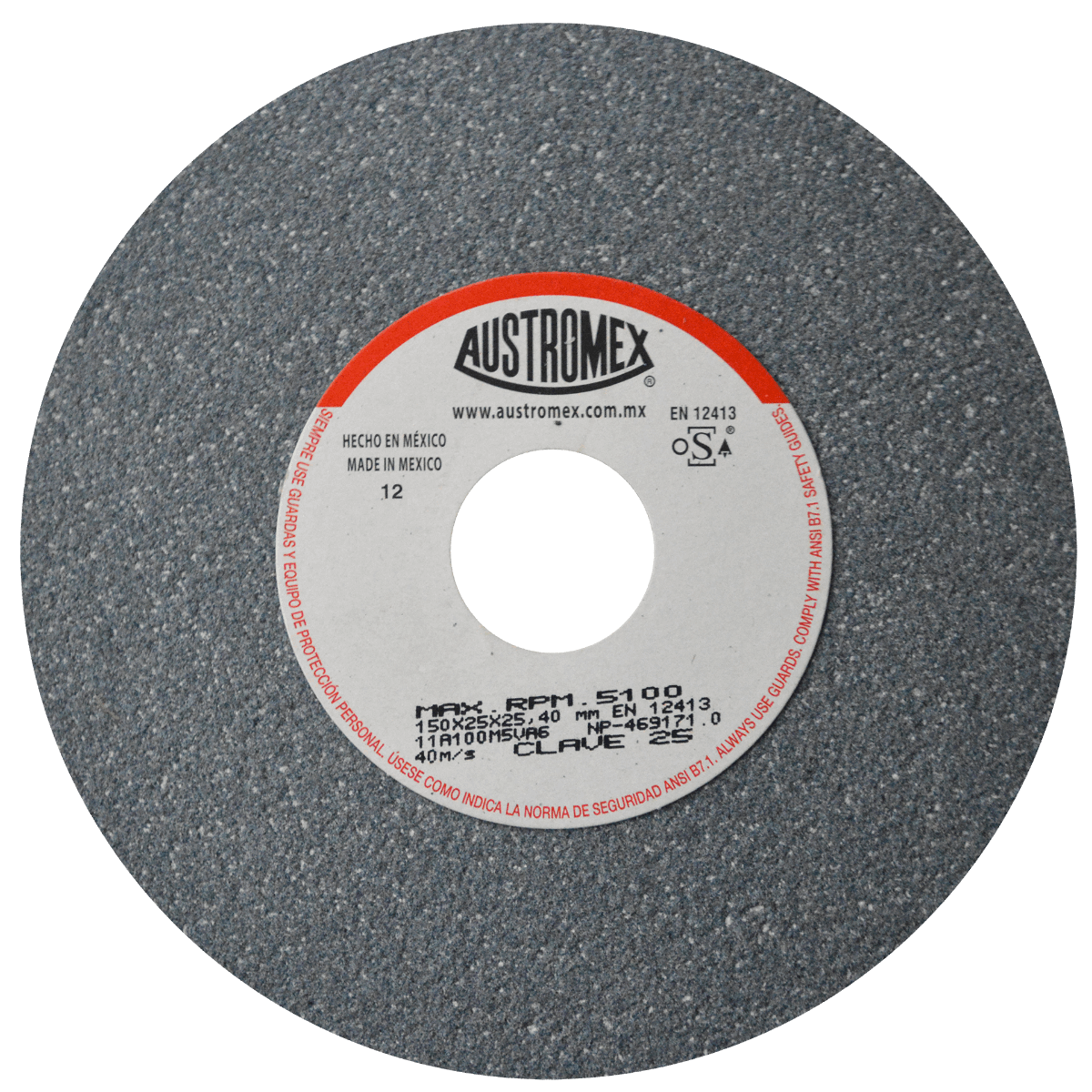 Rueda Abrasiva para esmerilar todo tipo de acero, hierro forjado de 150 x 25 x25.40 mm Austromex