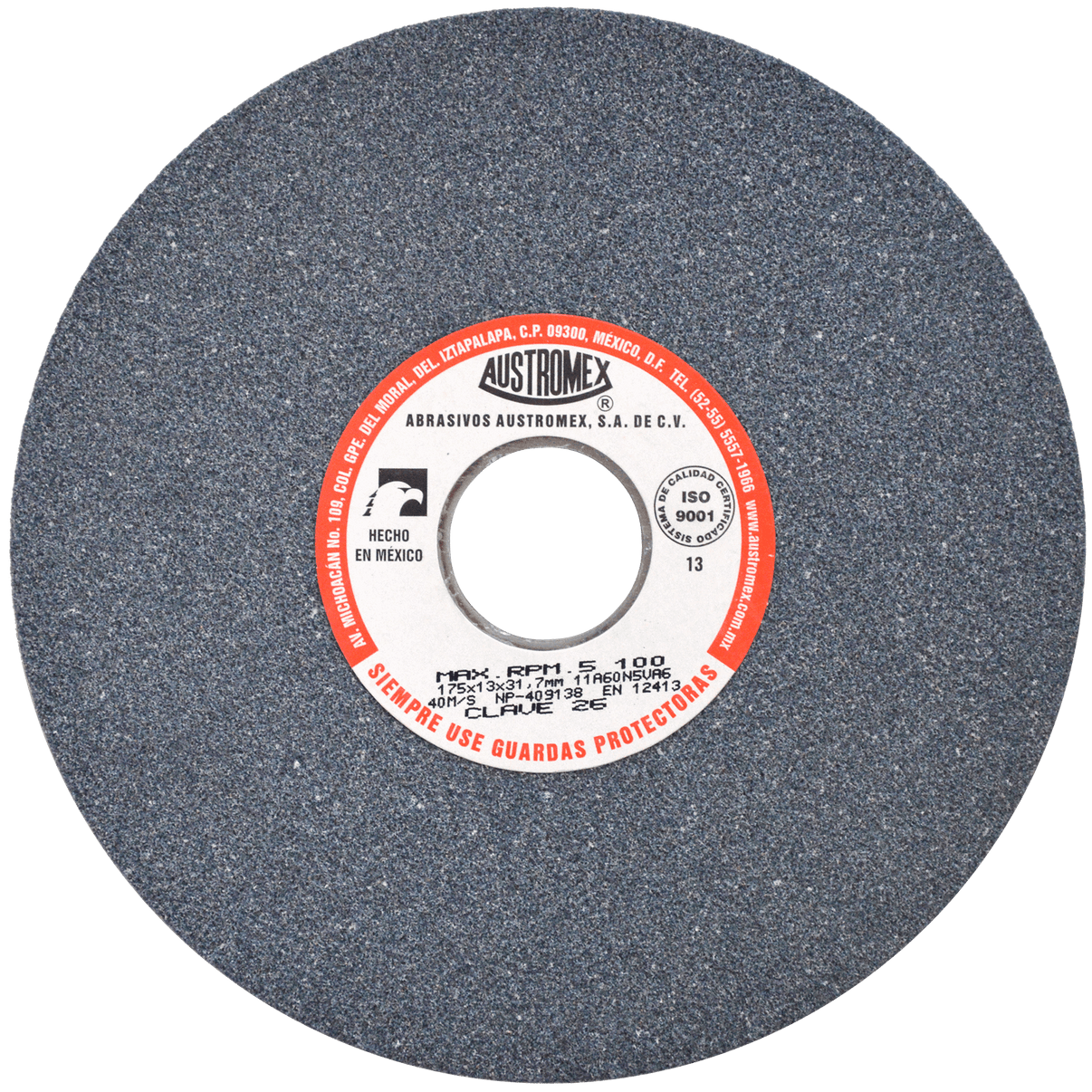 Rueda Abrasiva para esmerilar todo tipo de acero, hierro forjado de 180 x  13 x 31.75 mm Austromex