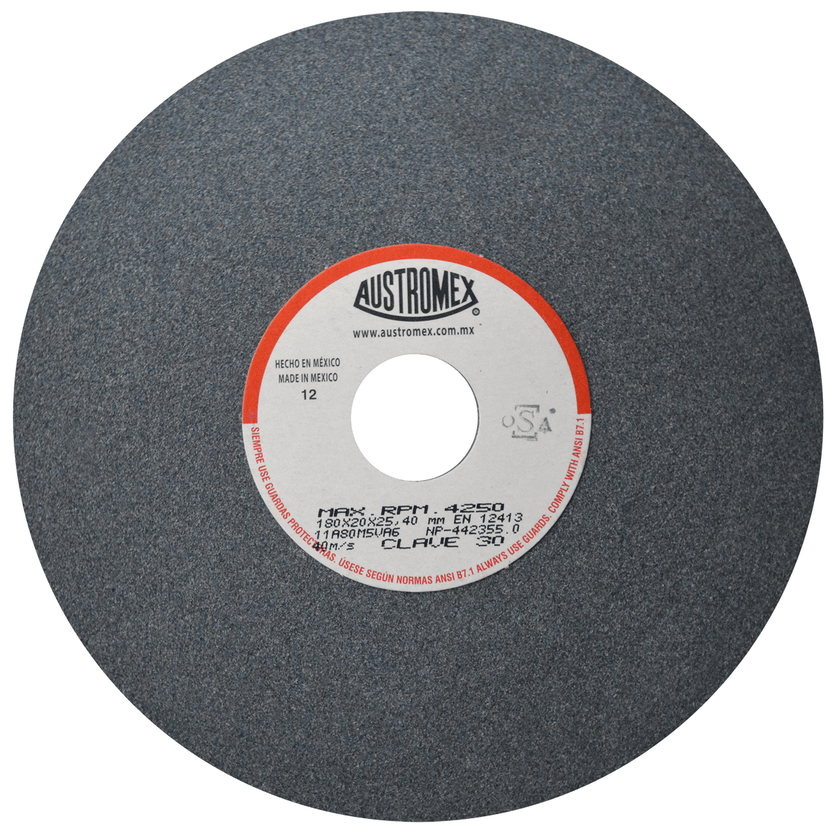 Rueda Abrasiva para esmerilar todo tipo de acero, hierro forjado de 180 x 20 x 25.40 mm Austromex