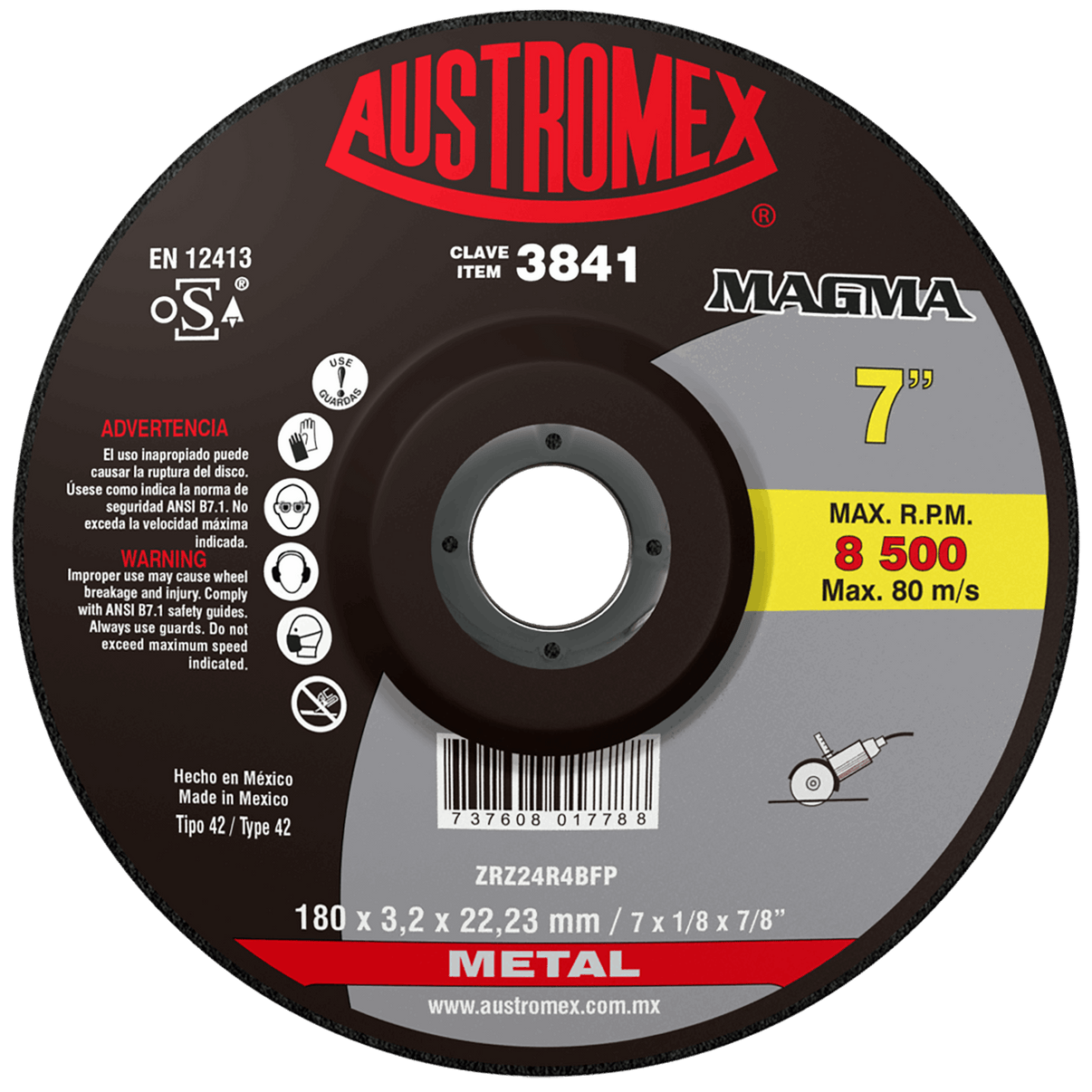 Disco abrasivo para corte de metal de 180 x 3.2 x 22.23 mm Austromex