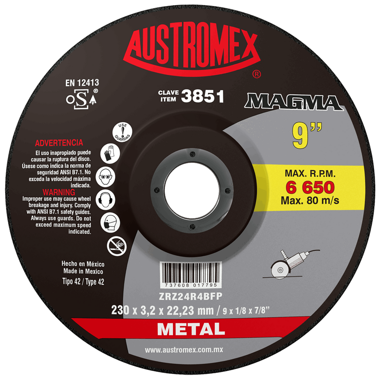 Disco abrasivo para corte de metal de 230 x 3.2 x 22.23 mm Austromex